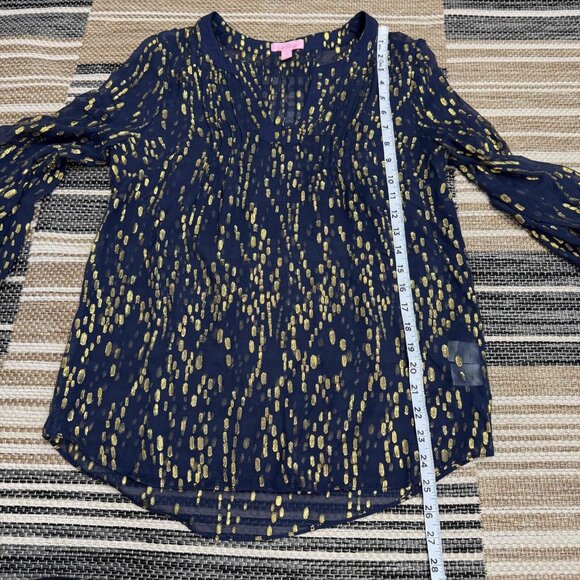 Lilly Pulitzer Women's Colby Top Silk Blend Long Sleeve Pullover Navy Blue Sz XS - Picture 10 of 13